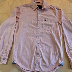 American Eagle Outfitters Orange Striped Athletic Fit Button Down Shirt. Sz XS